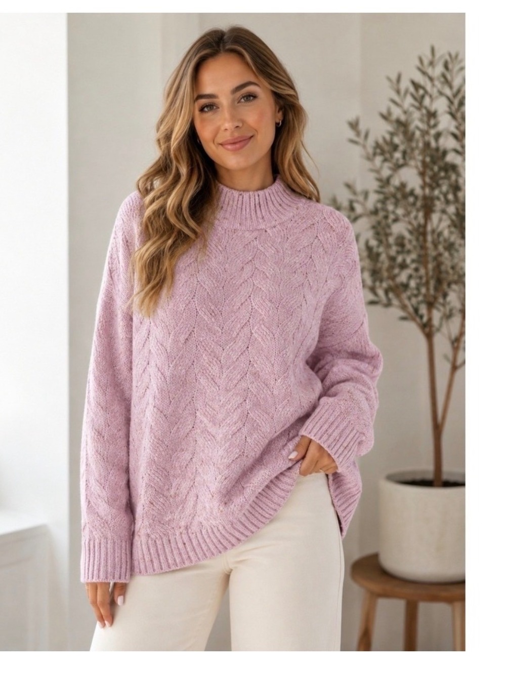 NWT Joie Pink Cable Knit Pullover Sweater Size M